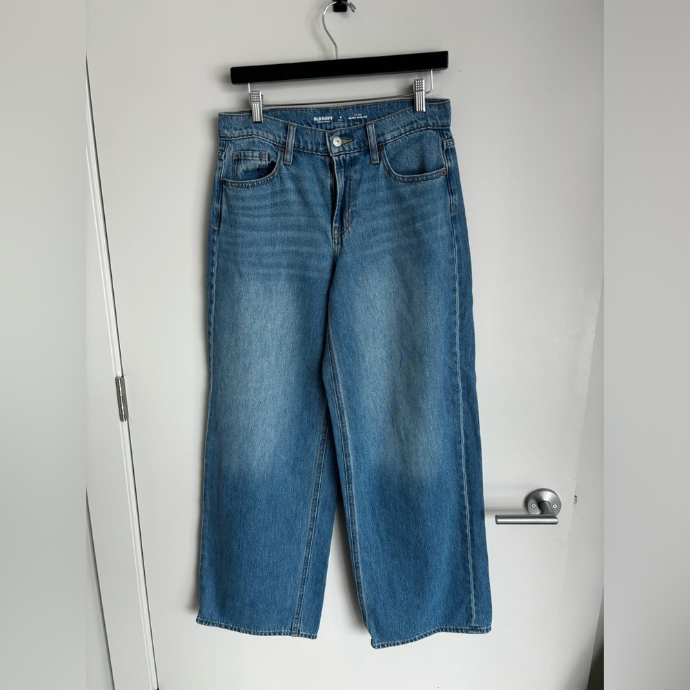 Old Navy Drapey Baggy Wide Leg Jeans in Light Blue Wash